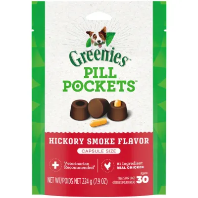 GREENIES DOG PILL POCKETS HICKORY SMOKE 30 CAPSULE SIZE 7.9oz