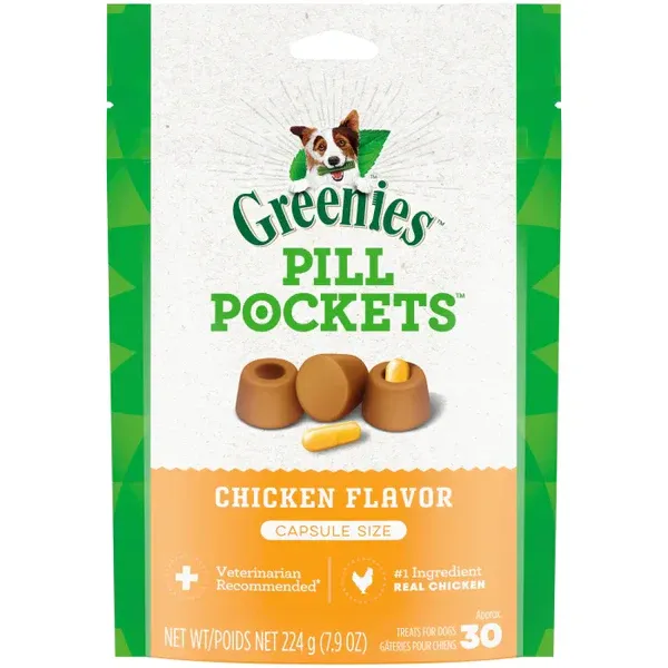 GREENIES DOG PILL POCKETS CHICKEN 30 CAPSULE SIZE 7.9oz