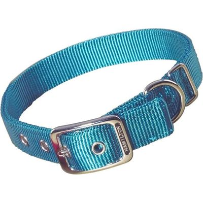 HAMILTON DOUBLE LAYER NYLON DELUXE DOG COLLAR 1&quot; WIDE OCEAN BLUE 22&#39;&#39;