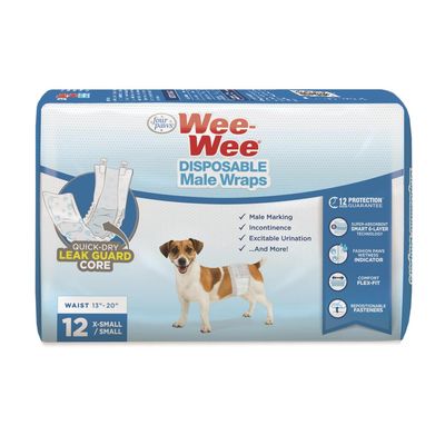 FOUR PAWS WEE-WEE DISPOSABLE MALE WRAPS X-SMALL/SMALL 12pk