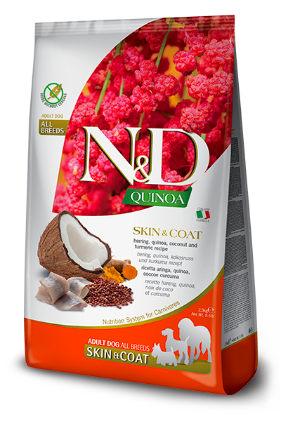 FARMINA N&amp;D DOG QUINOA SKIN &amp; COAT HERRING MED/MAX 5.5lb/2.5kg
