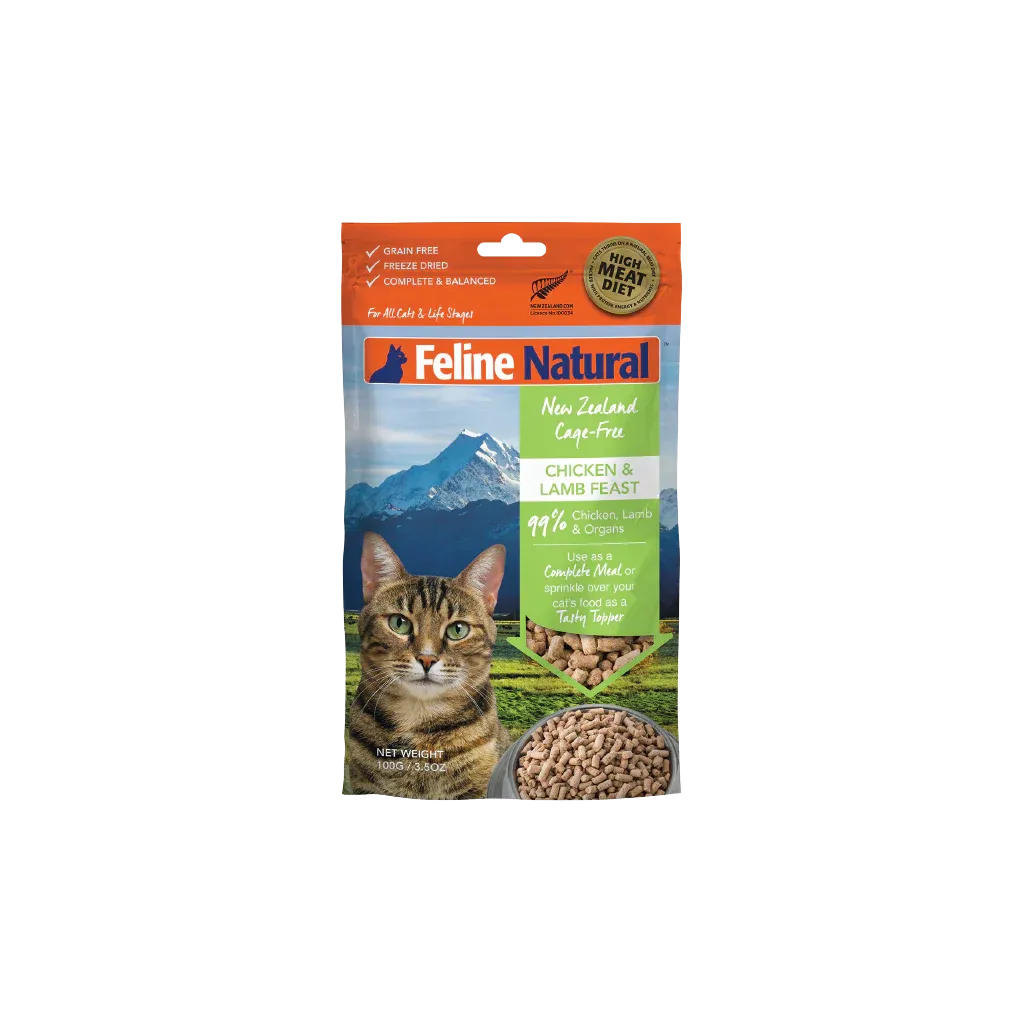 FELINE NATURAL FREEZE DRIED CHICKEN &amp; LAMB FEAST TOPPER 3.5oz/100g