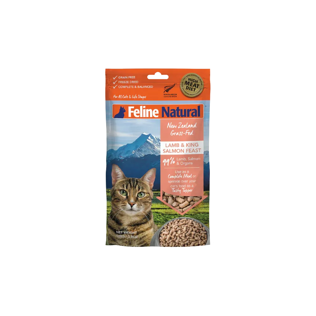 FELINE NATURAL FREEZE DRIED LAMB &amp; SALMON FEAST TOPPER 3.5oz/100g