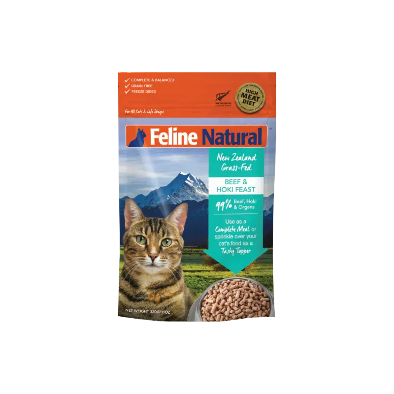 FELINE NATURAL FREEZE DRIED BEEF &amp; HOKI FEAST 11oz/320g