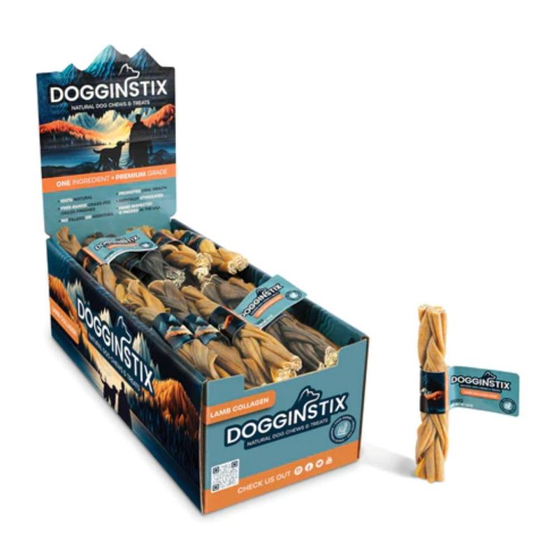 DOGGINSTIX BRAIDED LAMB COLLAGEN STICK 6&quot;