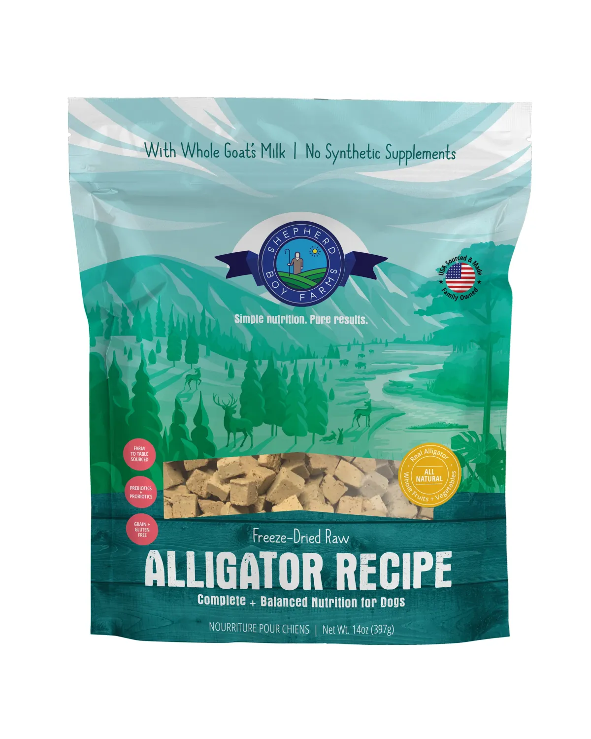 SHEPHERD BOY FARMS FREEZE DRIED RAW ALLIGATOR RECIPE 14oz/397g