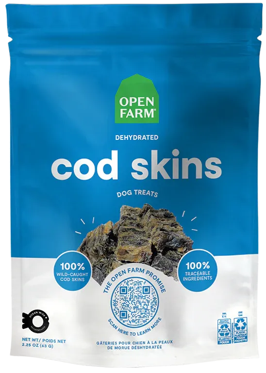 OPEN FARM DOG TREATS DEHYDRATED COD SKINS 2.25oz