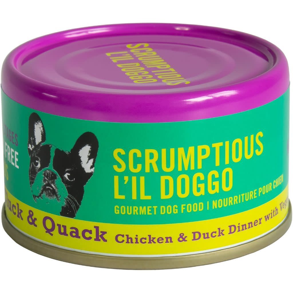 SCRUMPTIOUS L&#39;IL DOGGO CLUCK &amp; QUACK CHICKEN &amp; DUCK DINNER WITH VEGGIES IN GRAVY 3oz