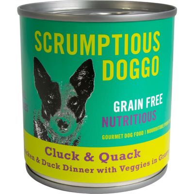 SCRUMPTIOUS DOGGO CLUCK &amp; QUACK CHICKEN &amp; DUCK DINNER WITH VEGGIES IN GRAVY 9oz