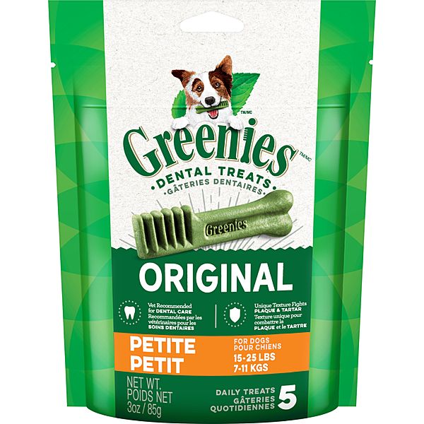 GREENIES DOG DENTAL TREATS ORIGINAL PETITE 5ct 3oz/85g