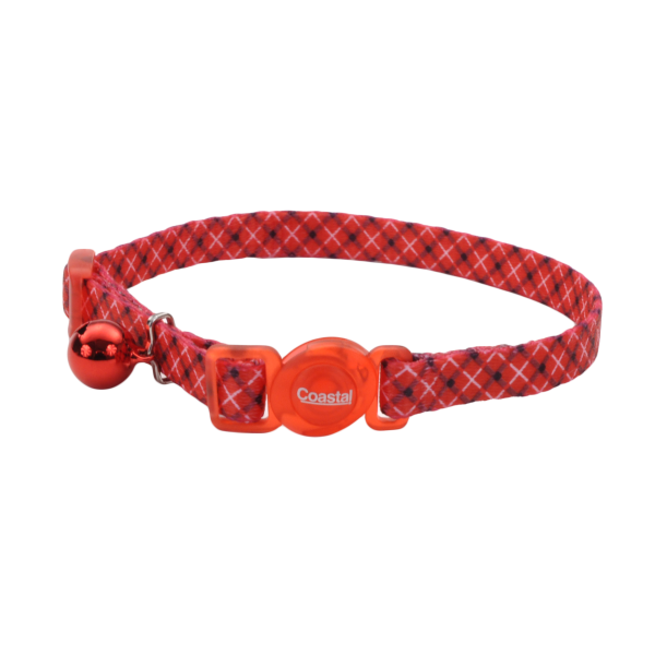 COASTAL SAFECAT FASHION BREAKAWAY COLLAR RED &amp; WHITE PLAID