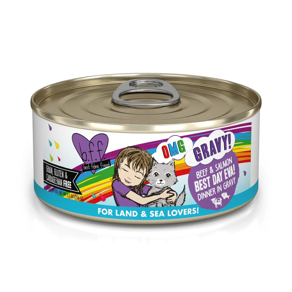 WERUVA BFF CAT OMG GRAVY BEEF &amp; SALMON &#39;BEST DAY EVA&#39; DINNER IN GRAVY 5.5oz/155g
