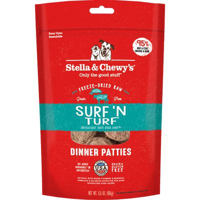 STELLA &amp; CHEWY DOG FREEZE DRIED DINNER PATTIES SURF N TURF 5.5oz/156g