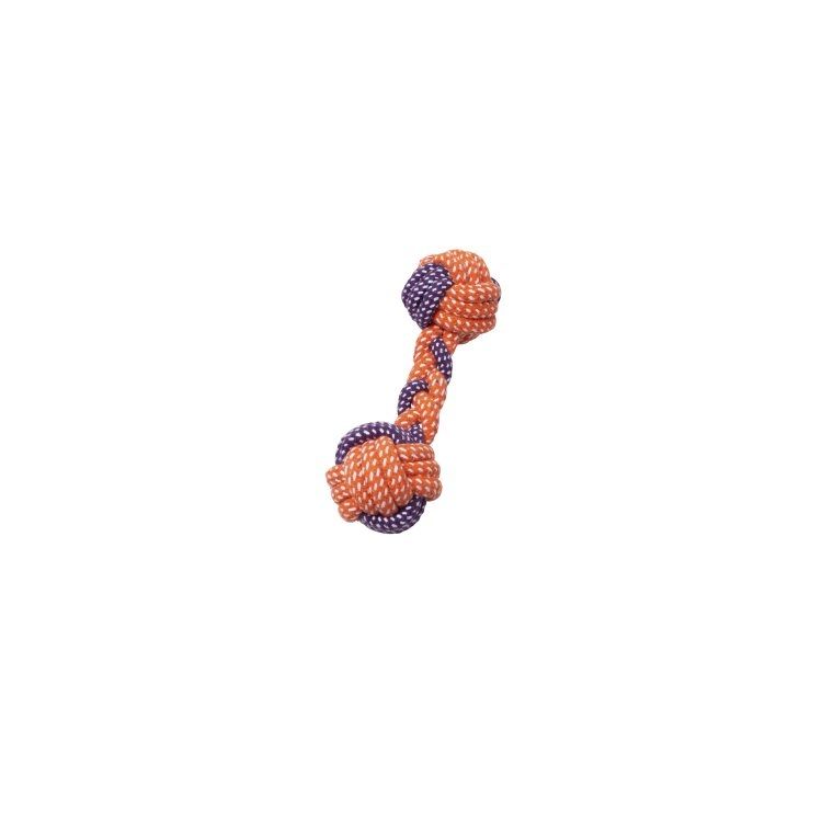 BUDZ DOG TOY ROPE BRAIDED DUMBBELL ORANGE &amp; PURPLE 8&quot;