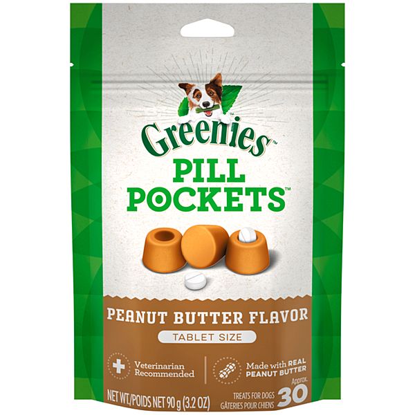 GREENIES DOG PILL POCKETS PEANUT BUTTER 30 TABLET SIZE 3.2oz