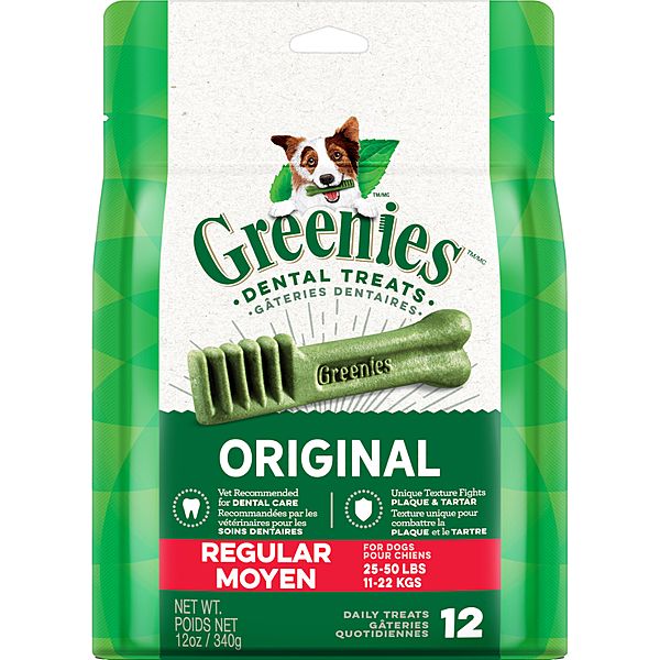 GREENIES DOG DENTAL TREATS ORIGINAL REGULAR 12ct 12oz/360g