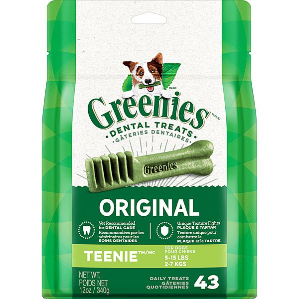 GREENIES DOG DENTAL TREATS ORIGINAL TEENIE 43ct 12oz/360g