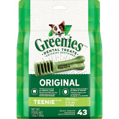 GREENIES DOG DENTAL TREATS ORIGINAL TEENIE 43ct 12oz/360g