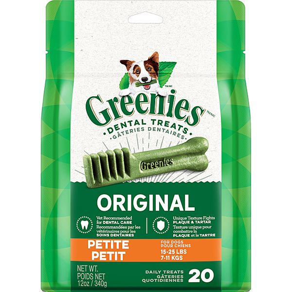 GREENIES DOG DENTAL TREATS ORIGINAL PETITE 20ct 12oz/360g