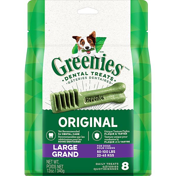 GREENIES DOG DENTAL TREATS ORIGINAL LARGE 8ct 12oz/360g
