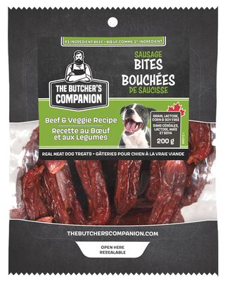 BUTCHERS COMPANION BEEF &amp; VEGGIE SAUSAGE BITES 150g 15pk