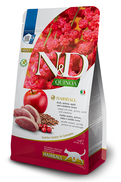 FARMINA N&amp;D CAT QUINOA HAIRBALL CONTROL DUCK 3.3lb/1.5kg