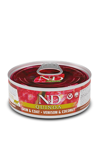 FARMINA N&amp;D CAT QUINOA SKIN &amp; COAT VENISON &amp; COCONUT 2.8oz/80g