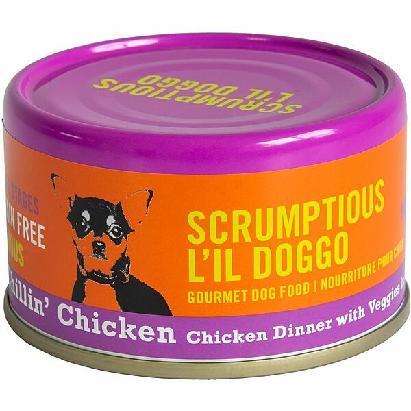 SCRUMPTIOUS L&#39;IL DOGGO CHILLIN&#39; CHICKEN CHICKEN DINNER WITH VEGGIES IN GRAVY 3oz