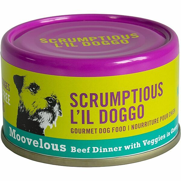 SCRUMPTIOUS L&#39;IL DOGGO MOOVELOUS BEEF DINNER WITH VEGGIES IN GRAVY 3oz