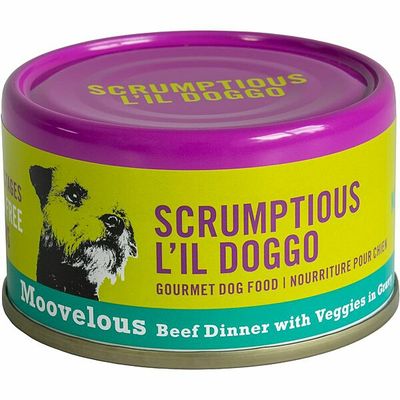 SCRUMPTIOUS L&#39;IL DOGGO MOOVELOUS BEEF DINNER WITH VEGGIES IN GRAVY 3oz
