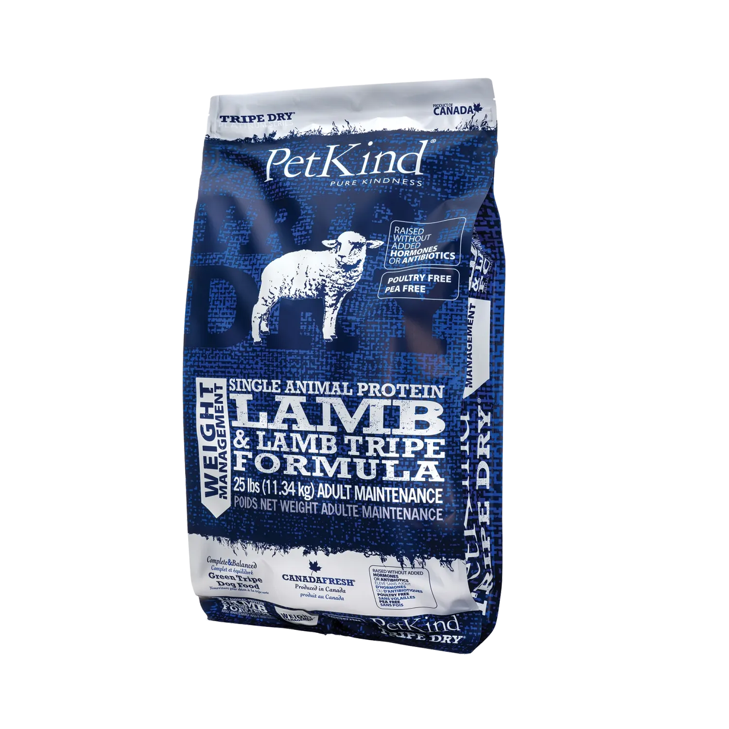 PETKIND DOG WEIGHT MANAGEMENT LAMB &amp; LAMB TRIPE FORMULA 25lb/11.3kg