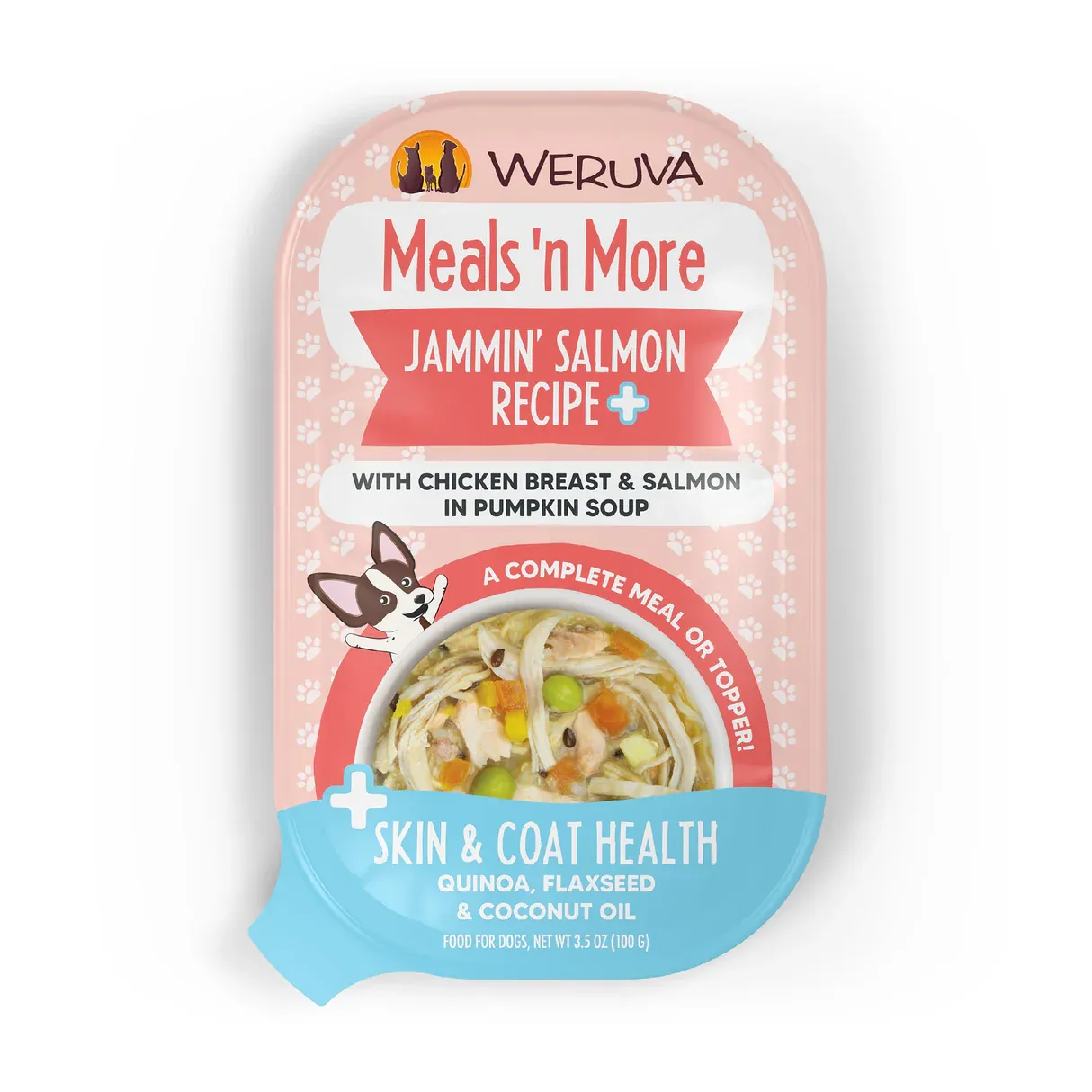 WERUVA DOG MEALS&#39;N MORE JAMMIN&#39; SALMON RECIPE +SKIN &amp; COAT HEALTH 3.5oz/100g