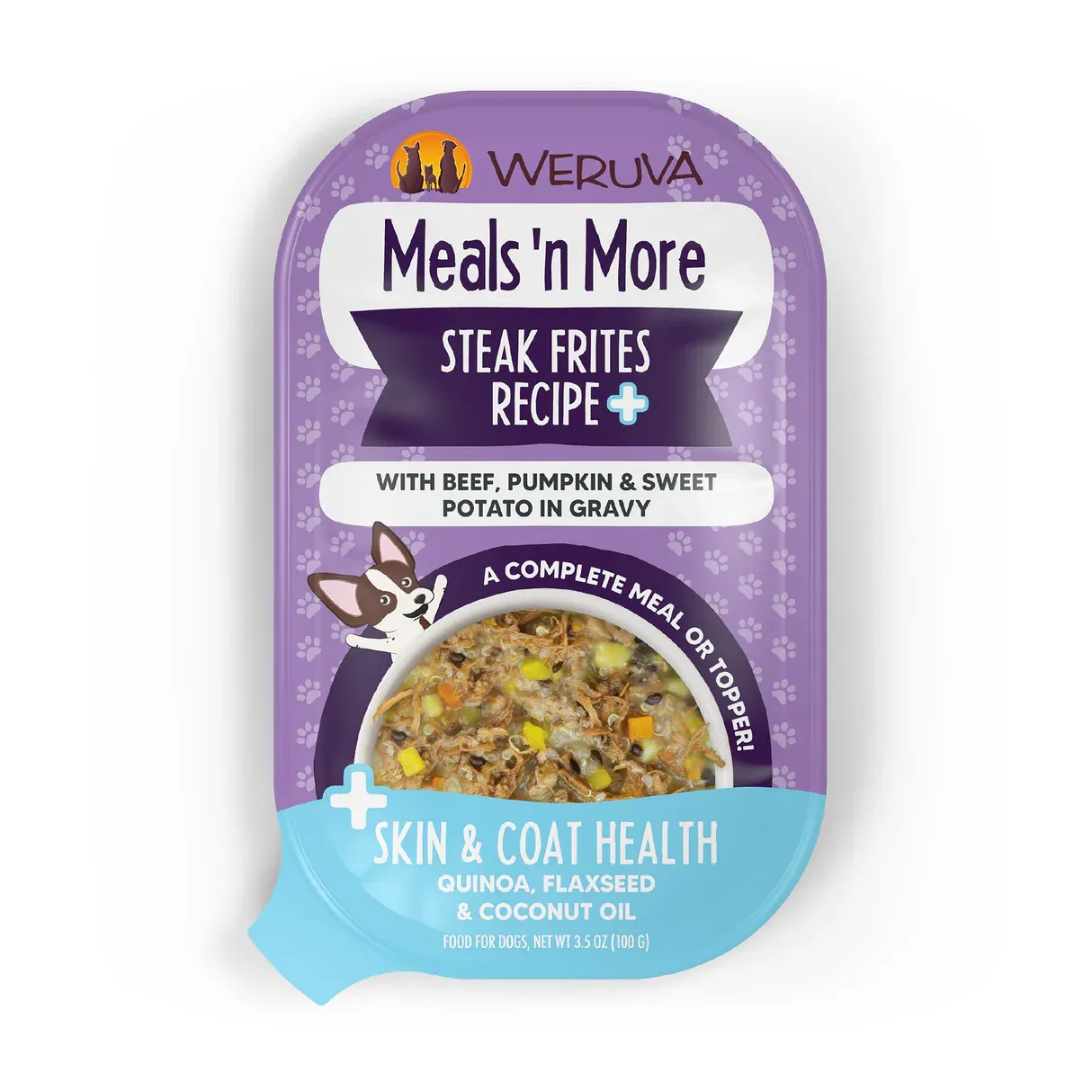 WERUVA DOG MEALS&#39;N MORE STEAK FRITES RECIPE +SKIN &amp; COAT SUPPORT 3.5oz/100g