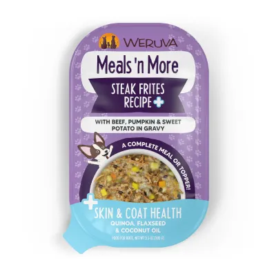 WERUVA DOG MEALS&#39;N MORE STEAK FRITES RECIPE +SKIN &amp; COAT SUPPORT 3.5oz/100g