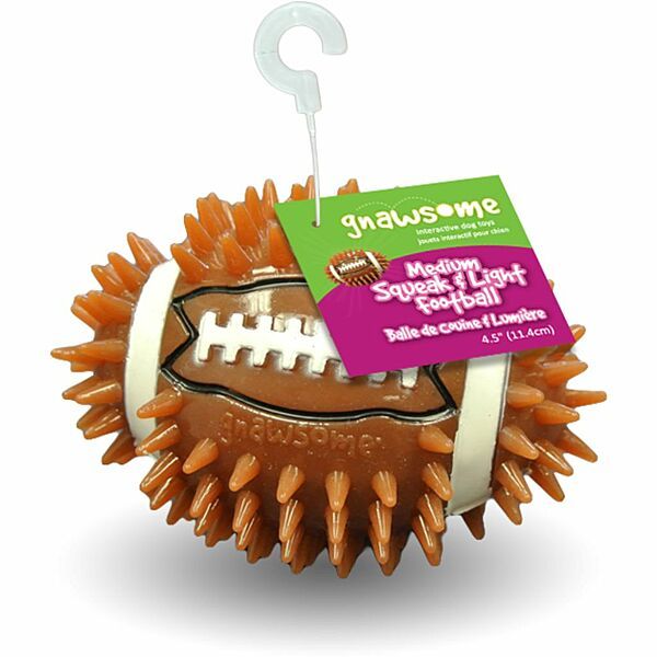 GNAWSOME SQUEAK &amp; LIGHT FOOTBALL ASSORTED MEDIUM 4.5&quot;