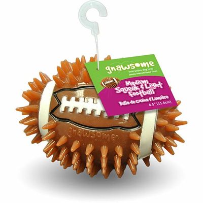 GNAWSOME SQUEAK &amp; LIGHT FOOTBALL ASSORTED MEDIUM 4.5&quot;