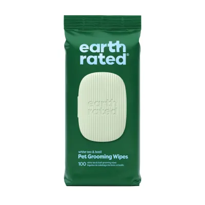 EARTH RATED GROOMING WIPES WHITE TEA &amp; BASIL 100pk