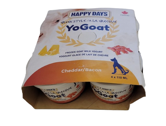 HAPPY DAYS GREEK STYLE YOGOAT FROZEN GOAT MILK YOGURT CHEDDAR/BACON 110mL x 4