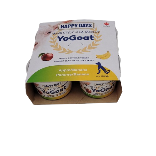 HAPPY DAYS GREEK STYLE YOGOAT FROZEN GOAT MILK YOGURT APPLE/BANANA 110mL x 4