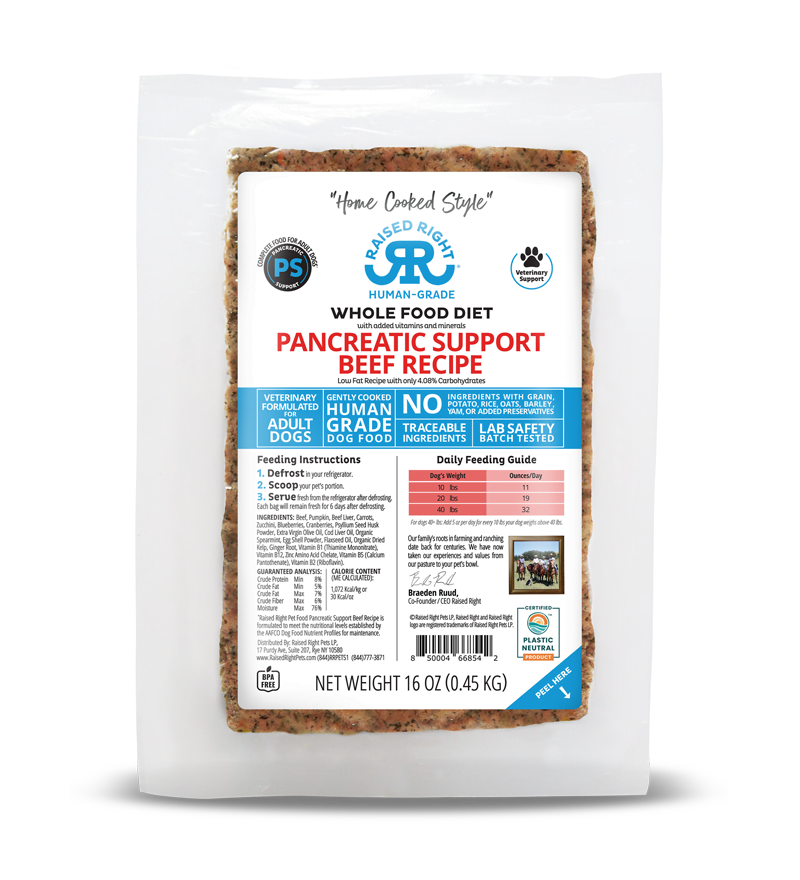 RAISED RIGHT DOG PANCREATIC SUPPORT BEEF RECIPE 16oz