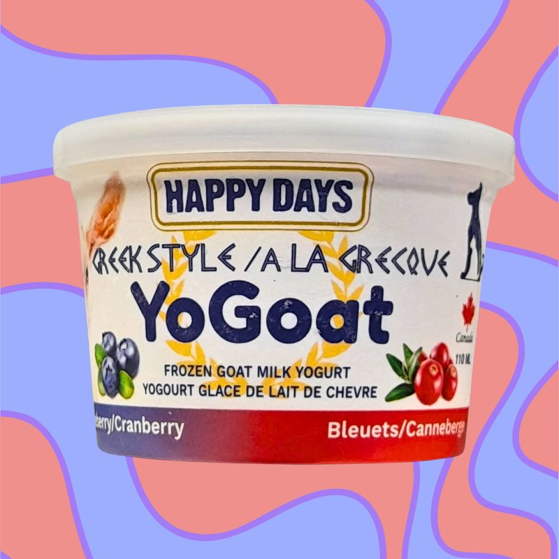 HAPPY DAYS GREEK STYLE YOGOAT FROZEN GOAT MILK YOGURT BLUEBERRY/CRANBERRY 110mL