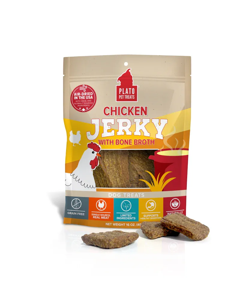 PLATO CHICKEN JERKY WITH BONE BROTH