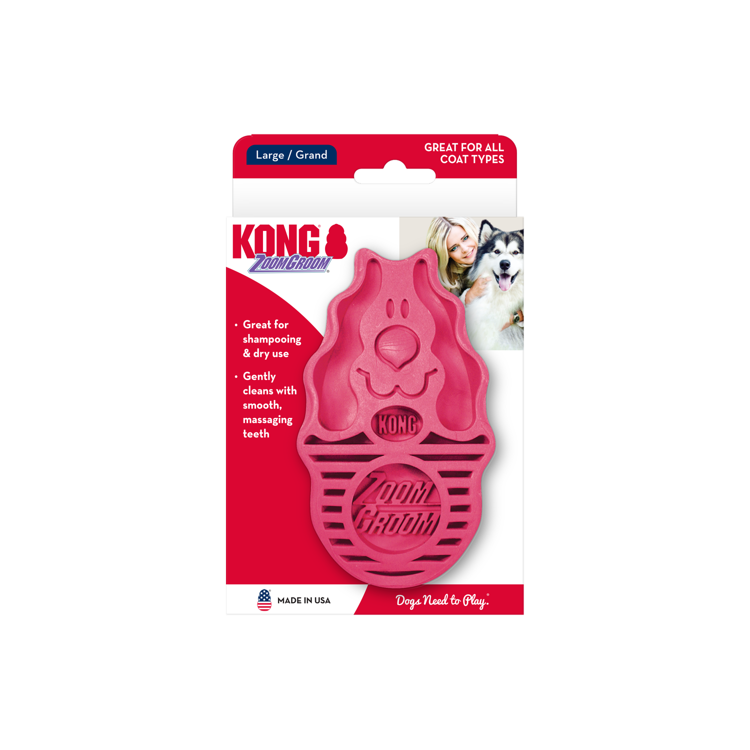 KONG ZOOMGROOM RASPBERRY LARGE
