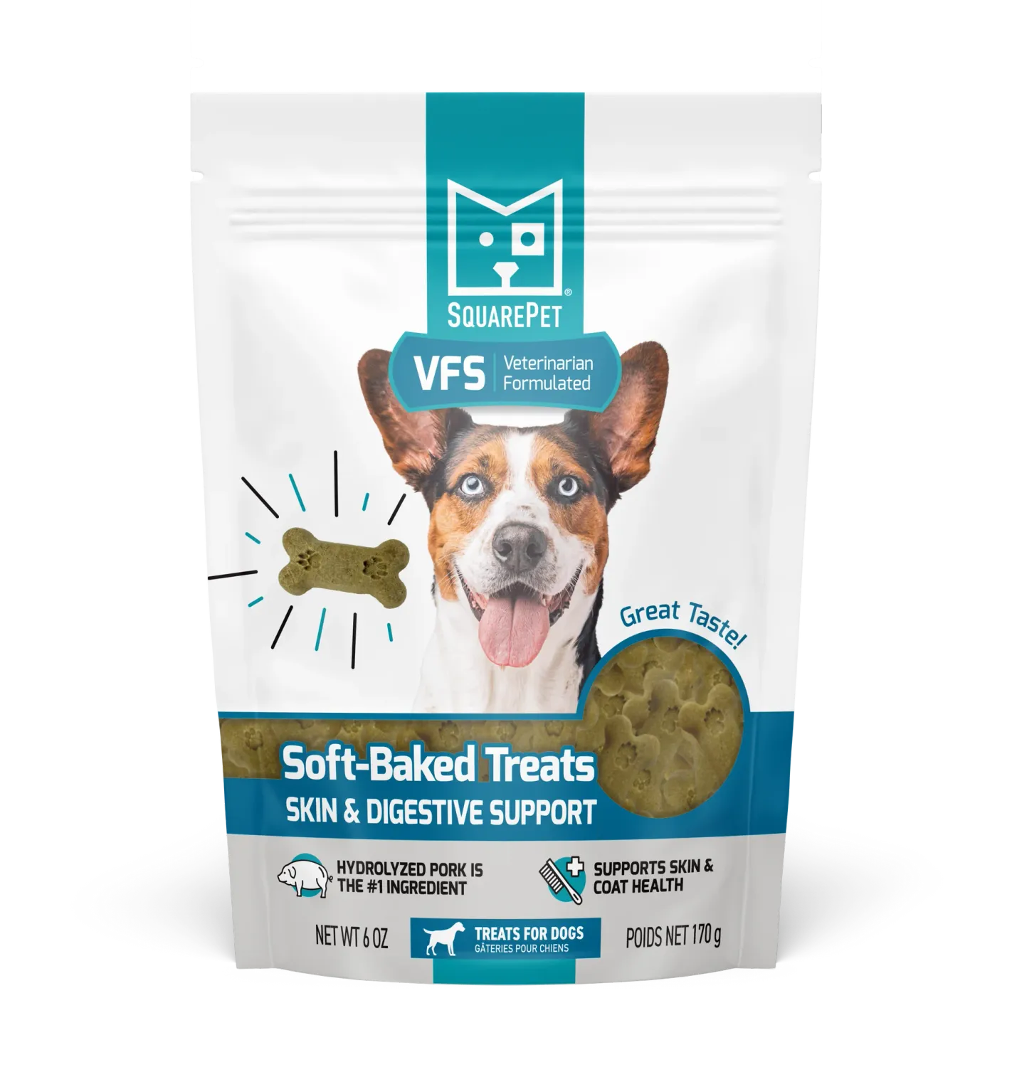 SQUARE PET SOFT-BAKED TREATS SKIN &amp; DIGESTIVE SUPPORT 6oz/170g