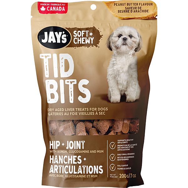 JAY&#39;S TIDBITS HIP AND JOINT LIVER &amp; PEANUT BUTTER 200g/7oz