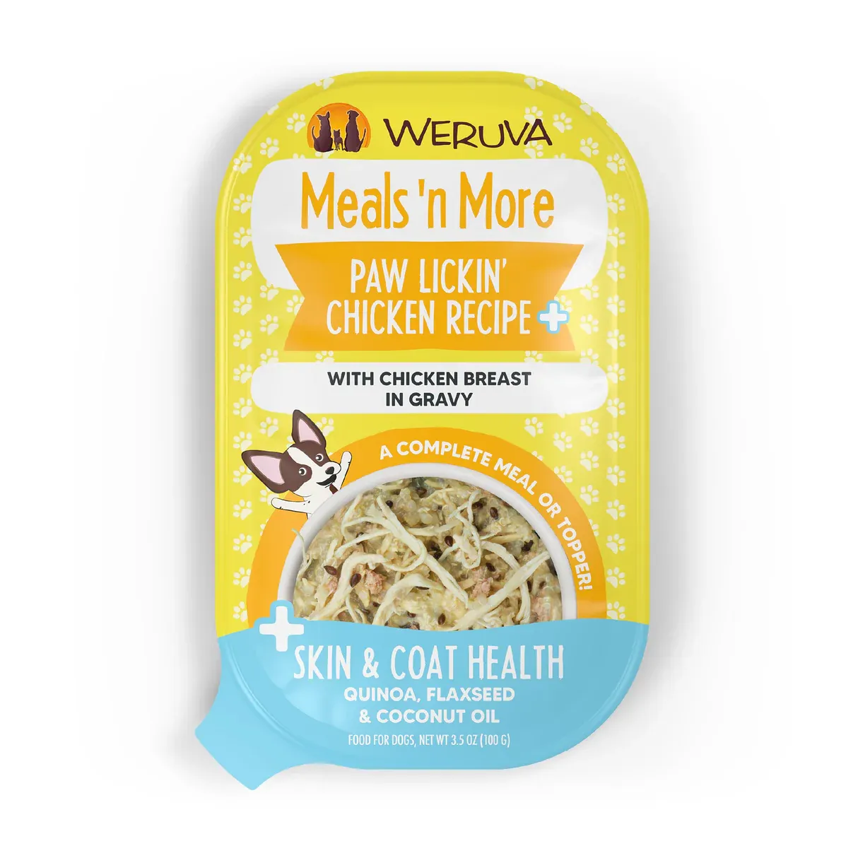 WERUVA DOG MEALS&#39;N MORE PAW LICKIN&#39; CHICKEN RECIPE +SKIN &amp; COAT HEALTH 3.5oz/100g