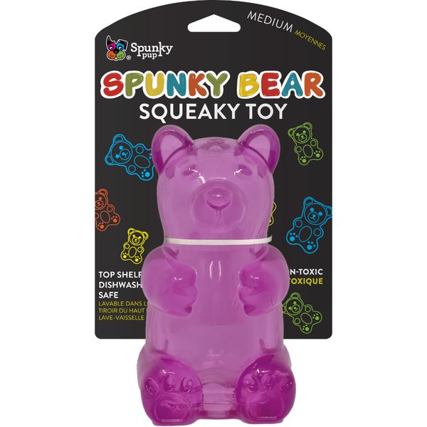SPUNKY PUP SPUNKY BEAR SQUEAKY TOY ASSORTED COLOUR MEDIUM 5&quot;