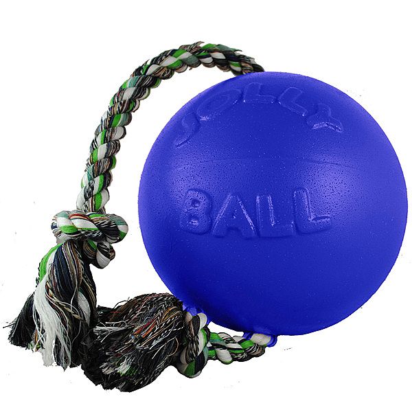 Jolly Pets Romp-N-Roll Ball With Rope Blue 4.5&quot;