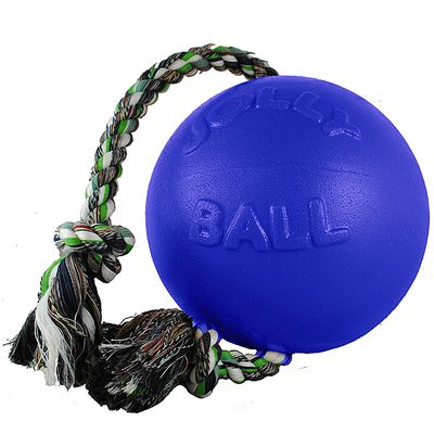 Jolly Pets Romp-N-Roll Ball With Rope Blue 4.5&quot;
