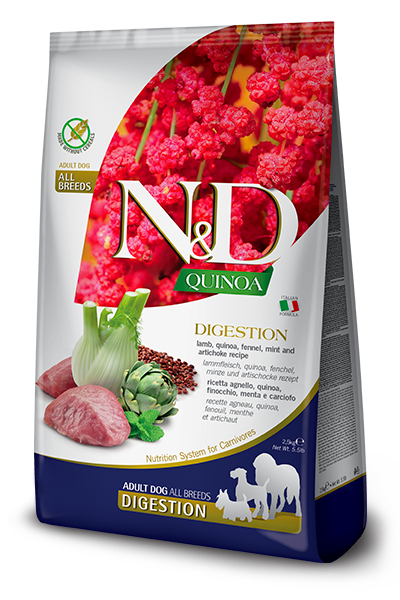 FARMINA N&amp;D DOG QUINOA DIGESTION LAMB MED/MAX 5.5lb/2.5kg